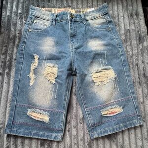 Distressed Blue Denim Shorts